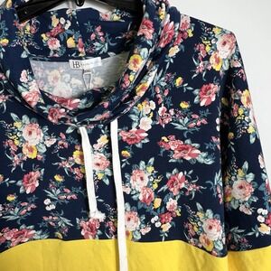 Hazel Blues Floral Yellow Colorblock Cowl Neck‎ Hoodie Kangaroo Pocket 5XL NWT